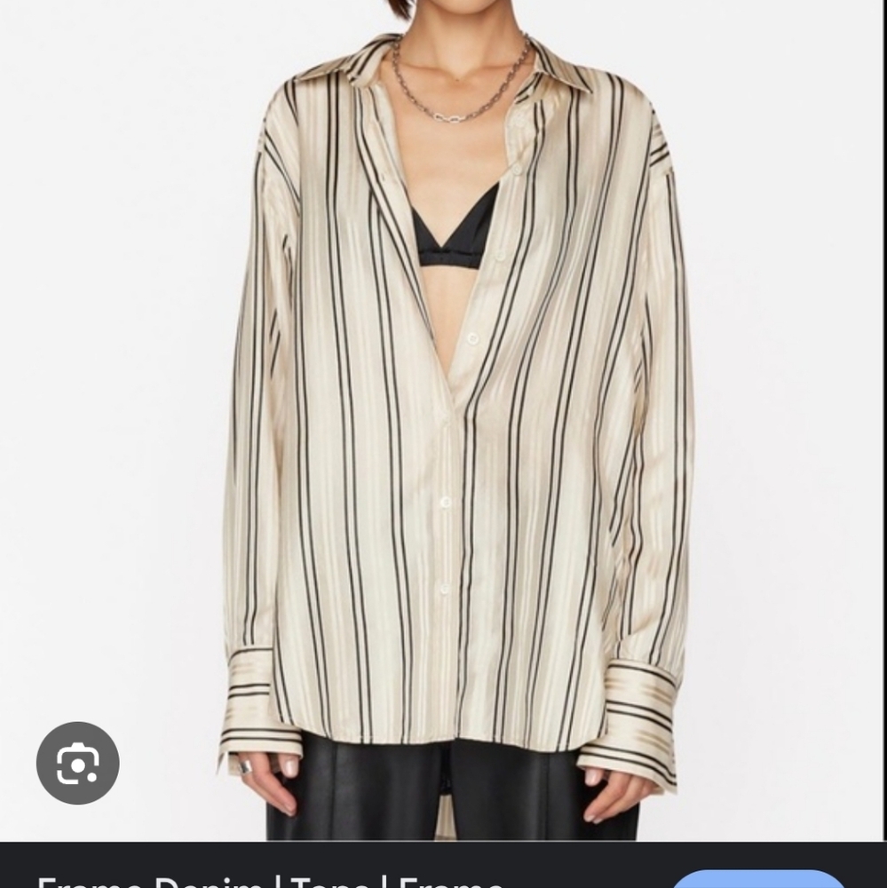 Frame Oversized  Beige and Black Striped Shirt